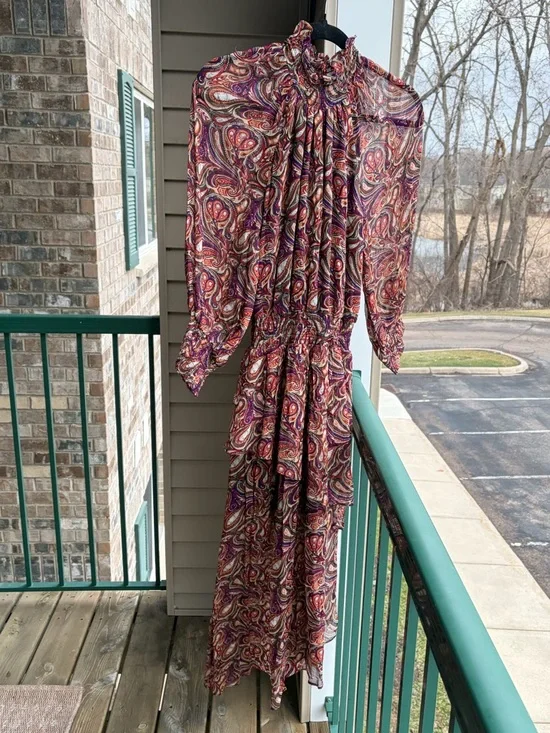 🆕 Gilner Farrar Paisley Maxi Dress Boho Long Sleeve Smocked Waist Flowy Size S - Picture 3 of 13